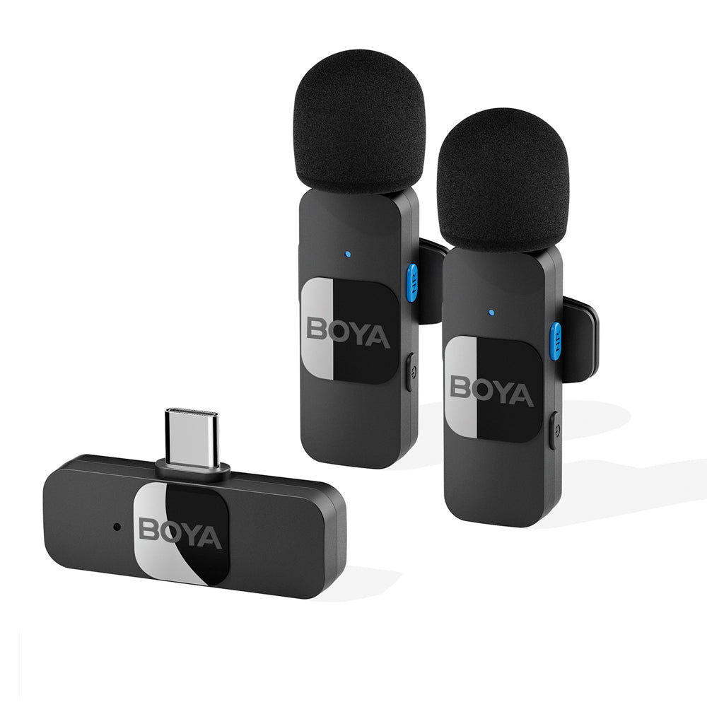 Microfone De Lapela Sem Fio BOYA By-v20 - USB-C - Com 2 microfones